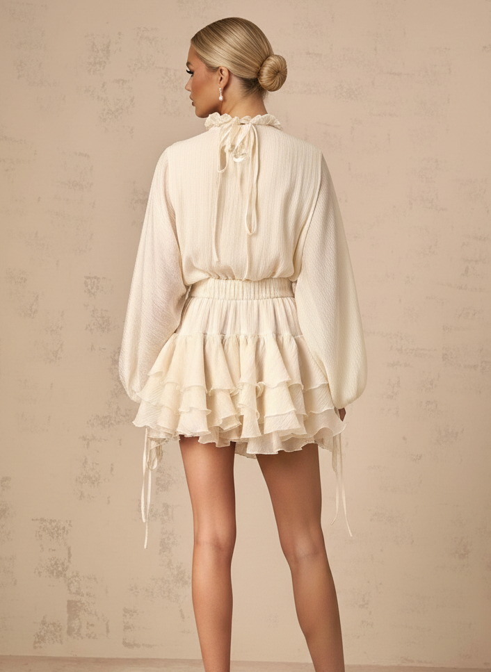 DH PRE-SPRING: REVEALED | "Aurelia" Noir Ruffled Tiered Mini Dress