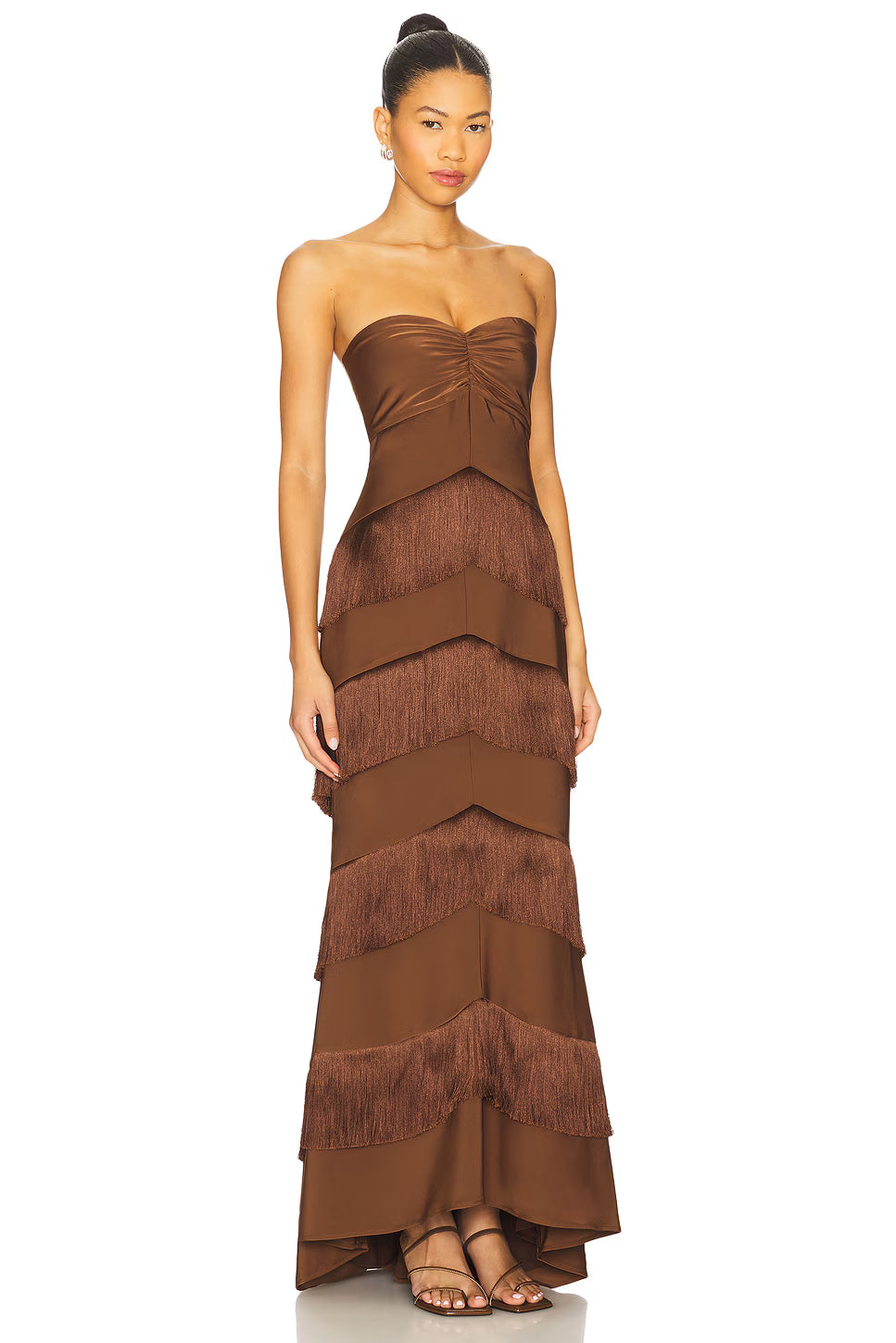 Cocoa Cascade Fringe Gown