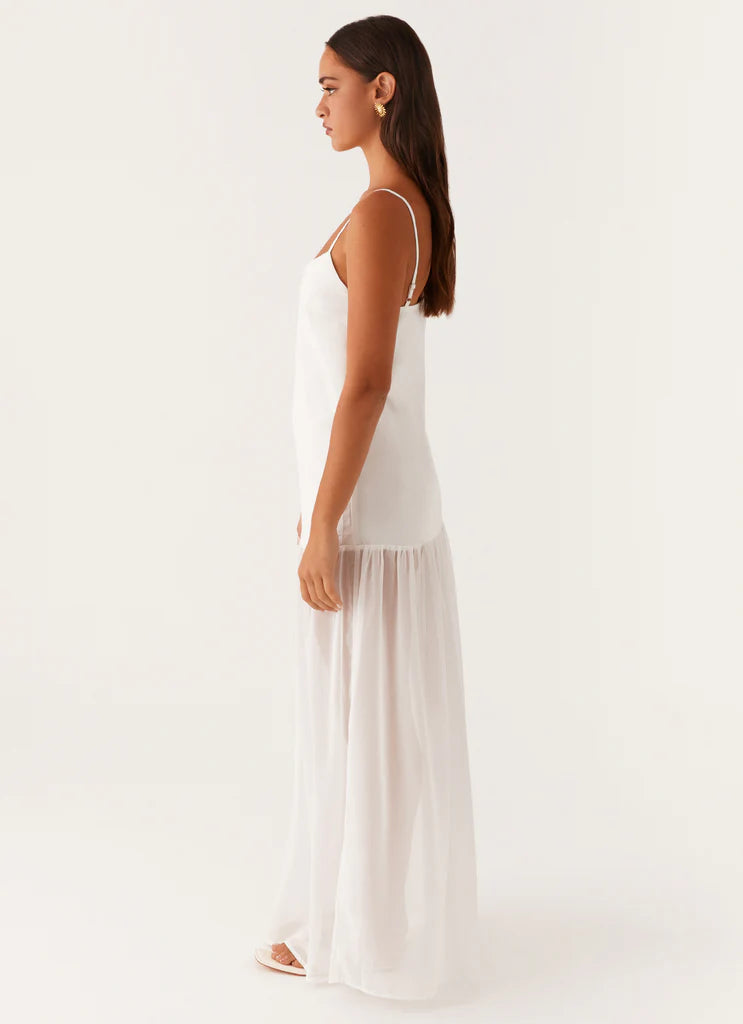 White Sheer Chiffon V Slip Maxi Dress