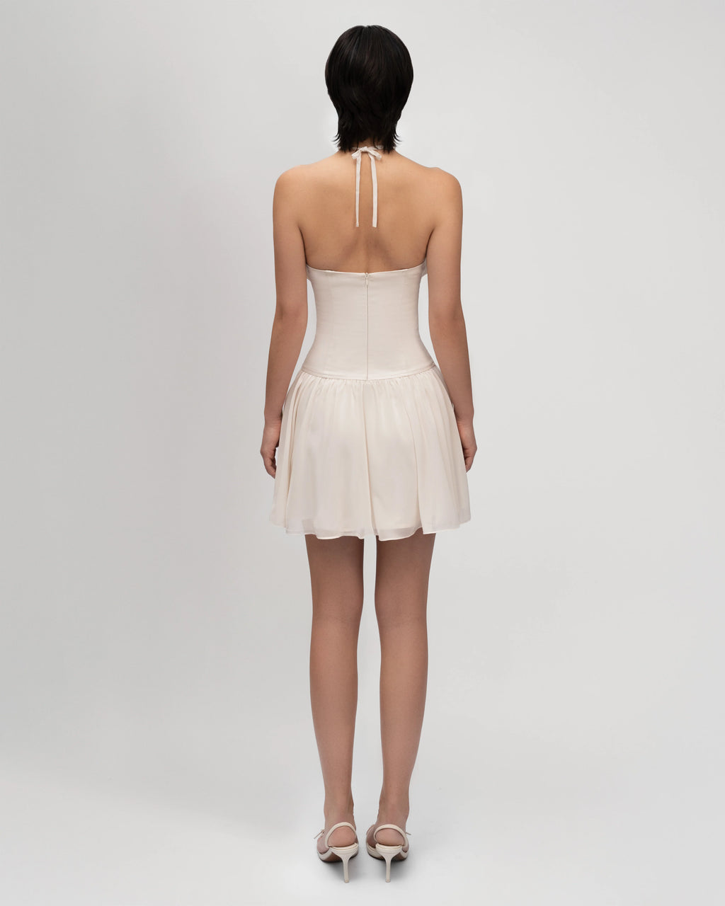 Ivory Petal Halter Mini Dress