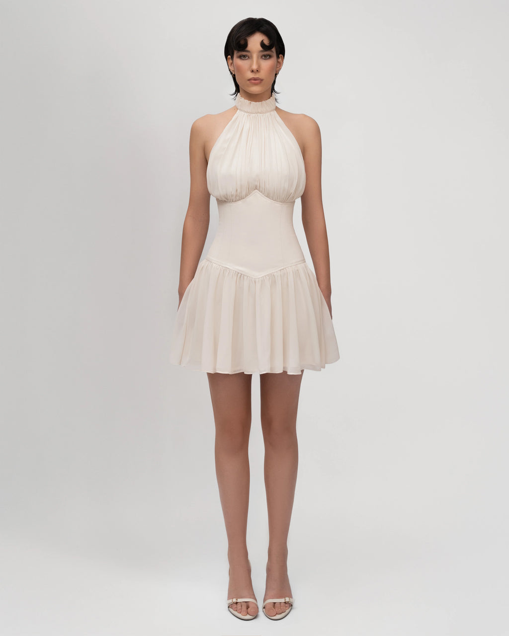 Ivory Petal Halter Mini Dress