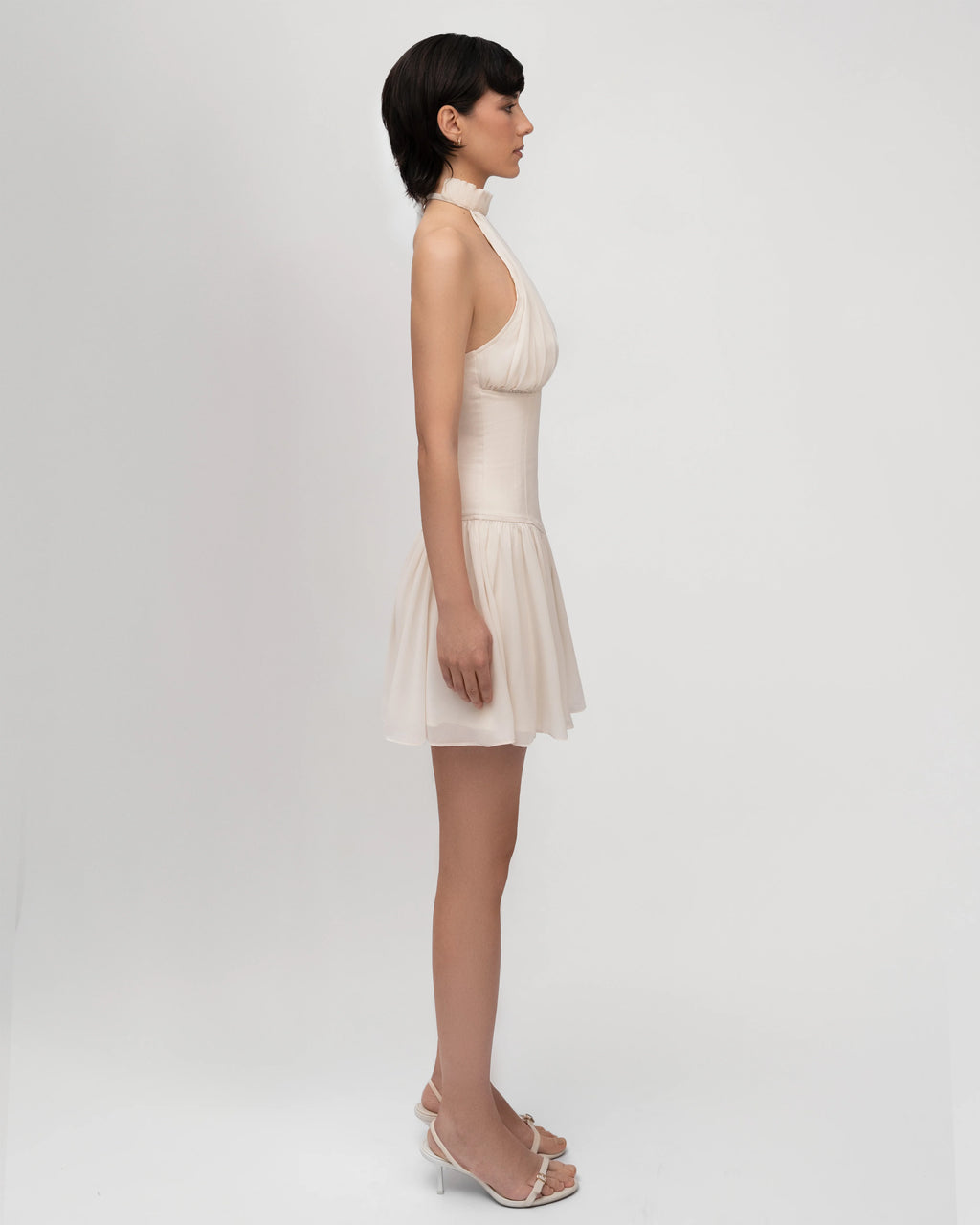 Ivory Petal Halter Mini Dress