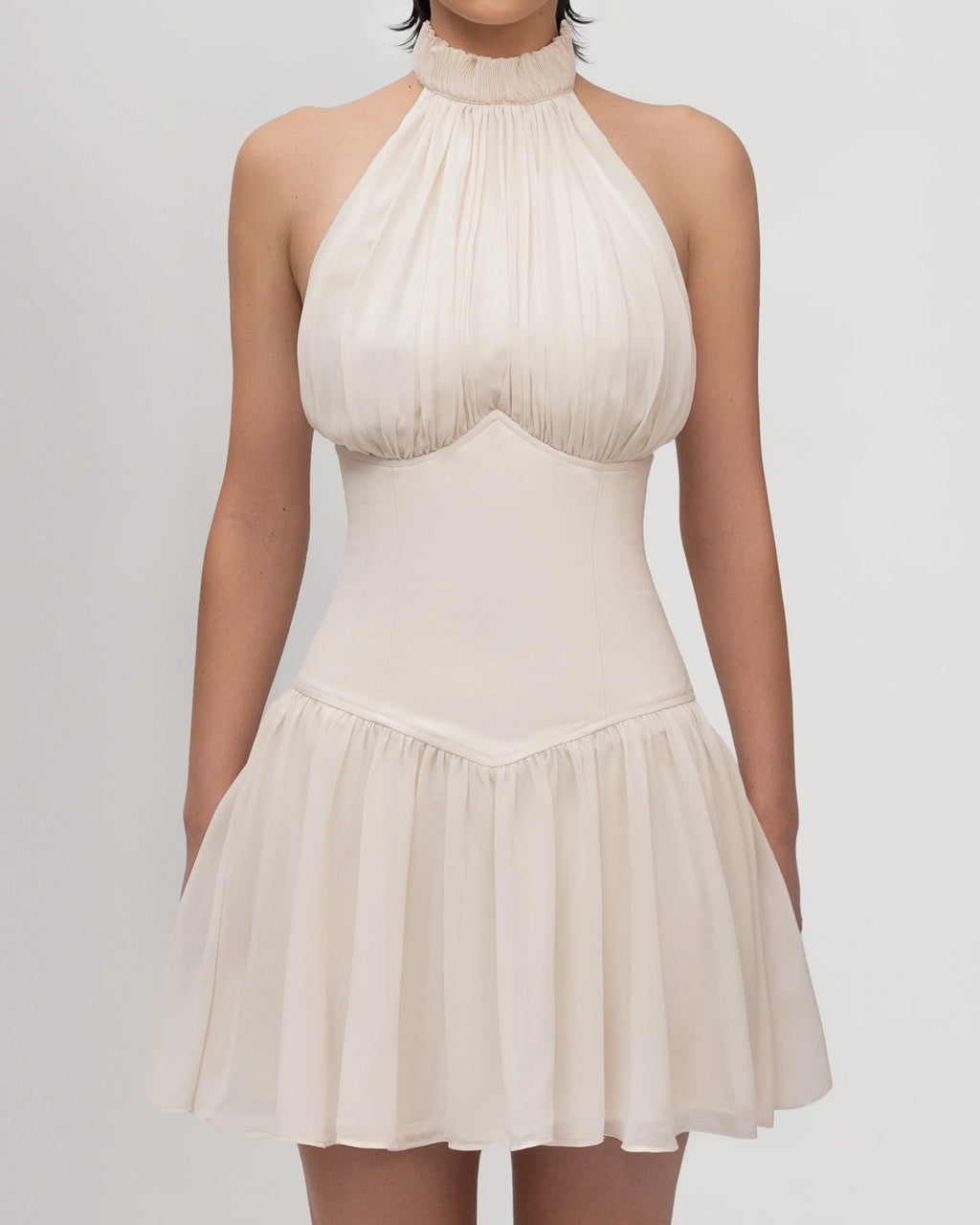 Ivory Petal Halter Mini Dress