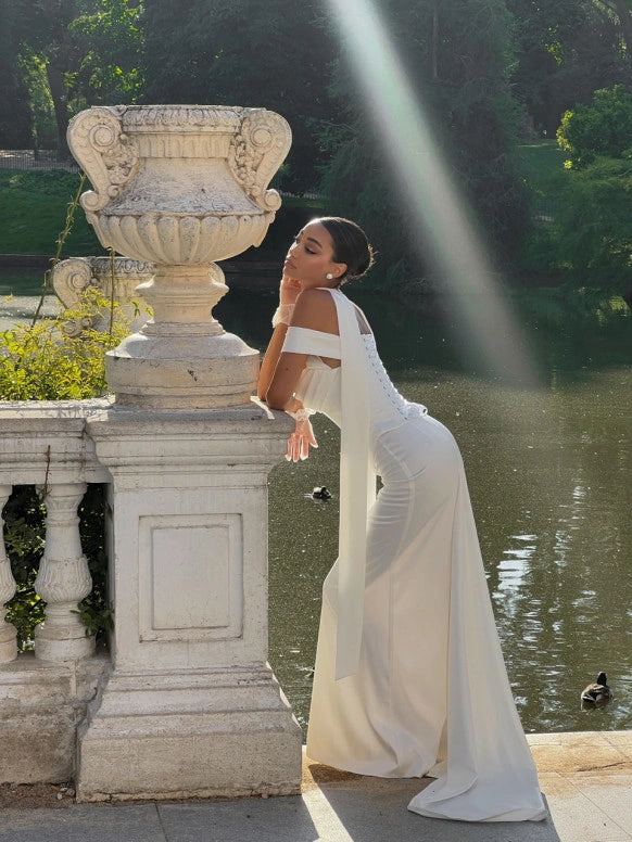 Ivory Satin Floor-Length Skirt