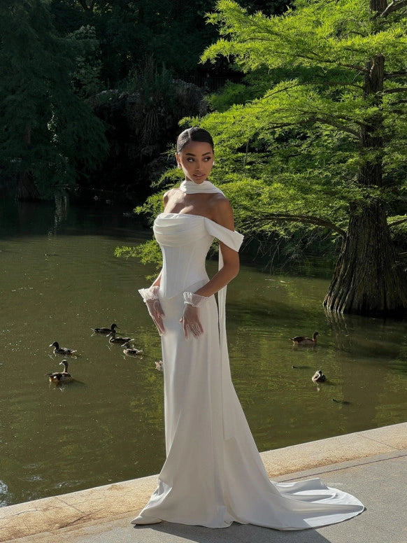 Ivory Satin Floor-Length Skirt