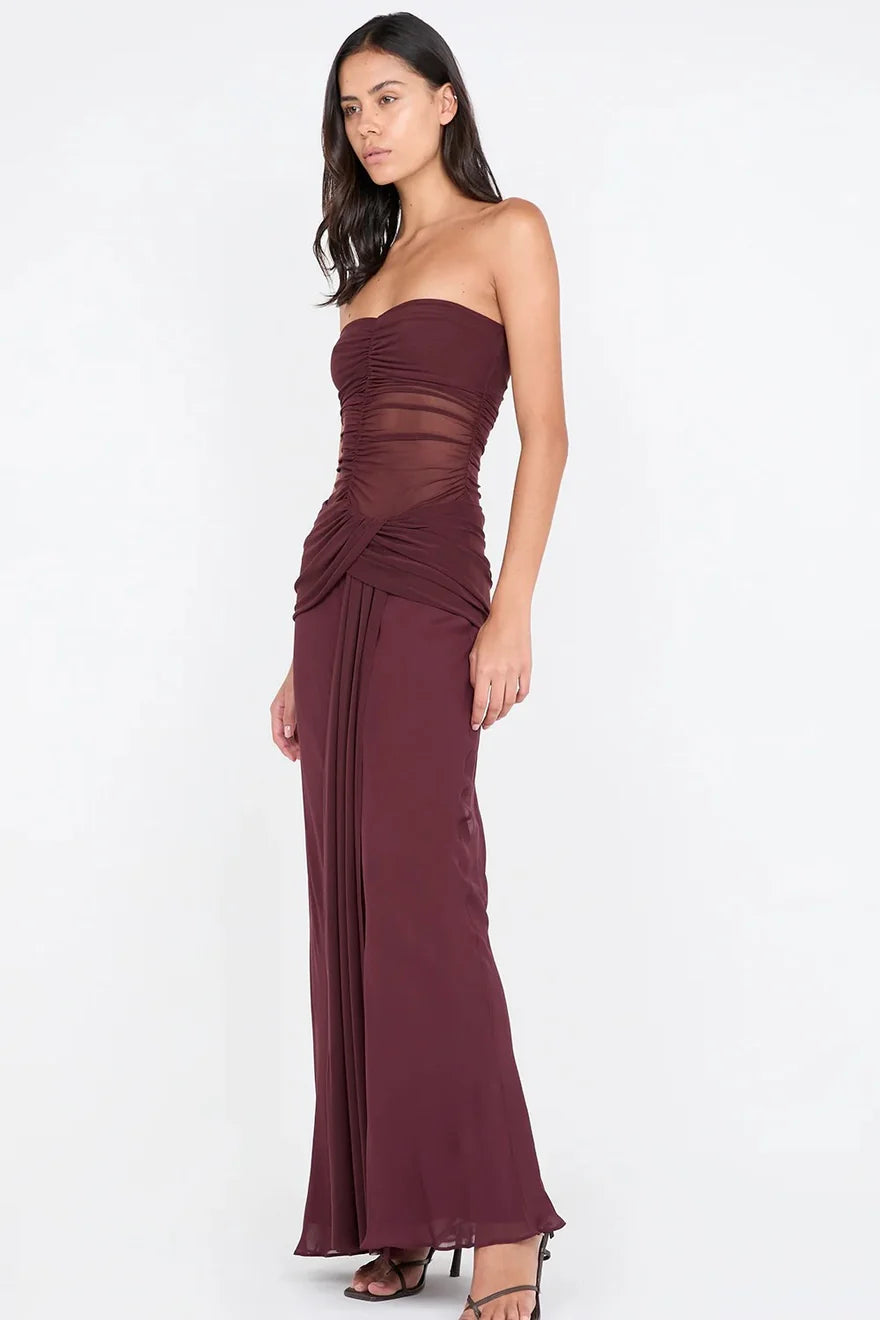 Plum Illusion Drape Gown