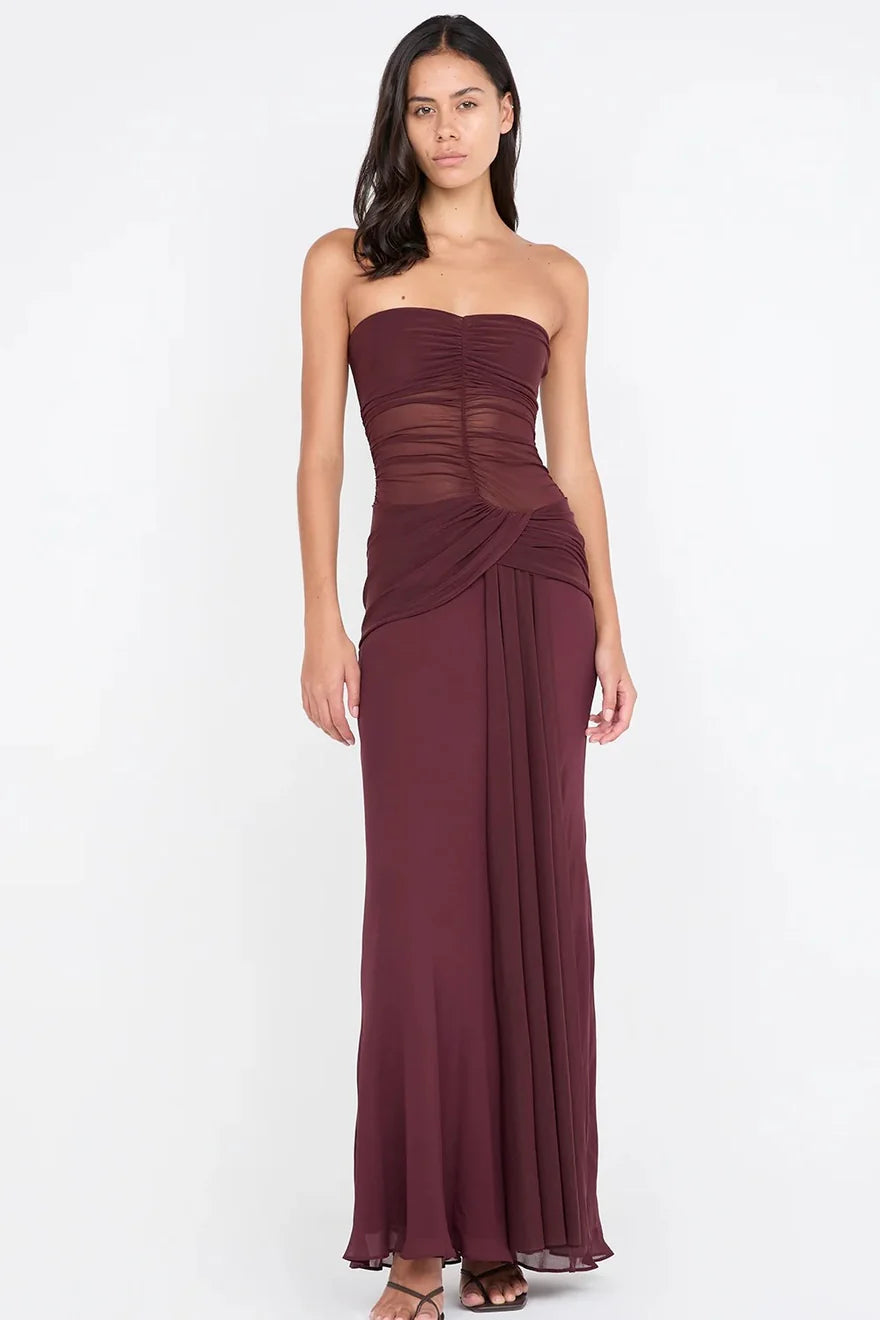 Plum Illusion Drape Gown