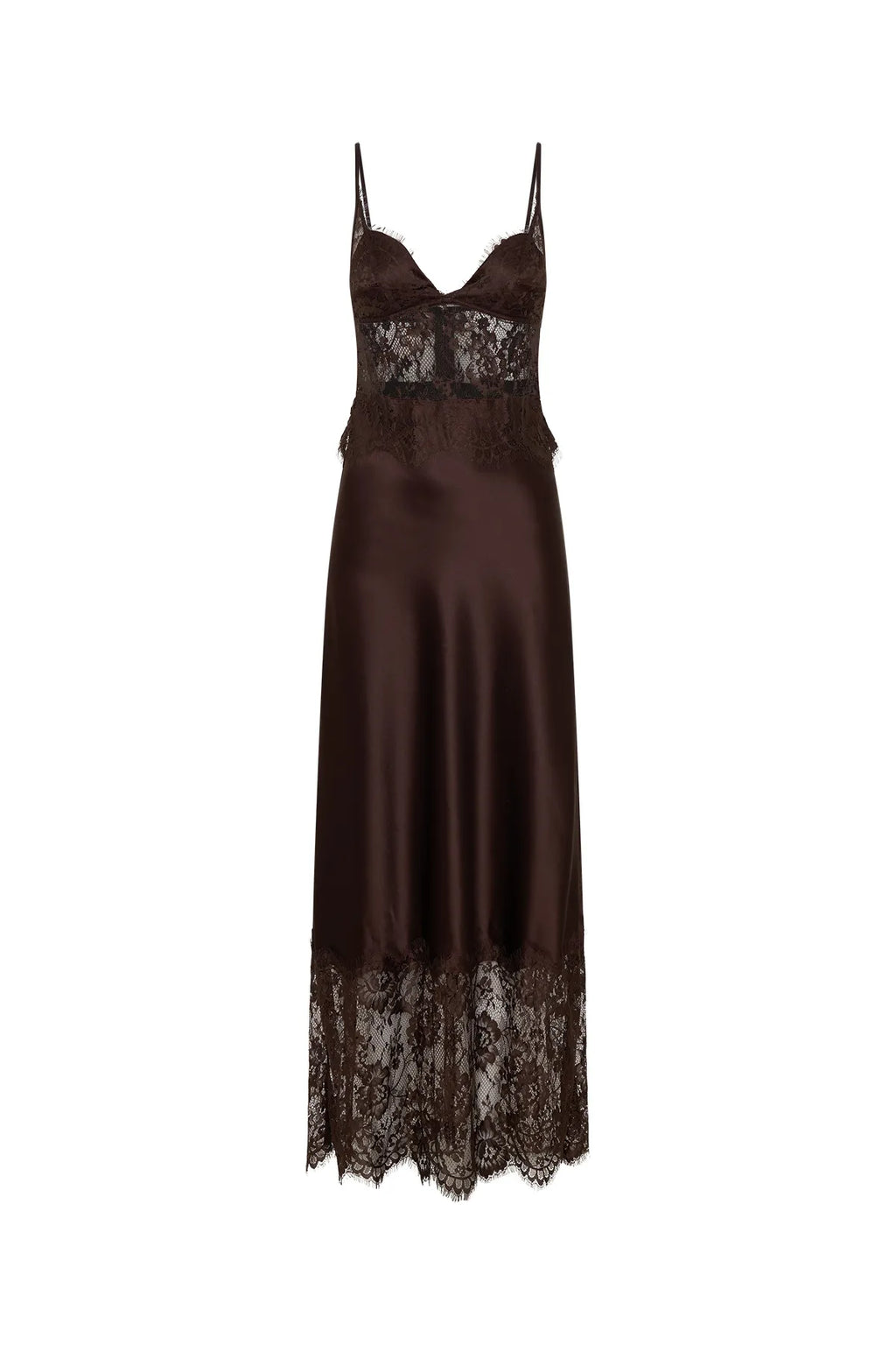 Mocha Élan Lace Satin Gown