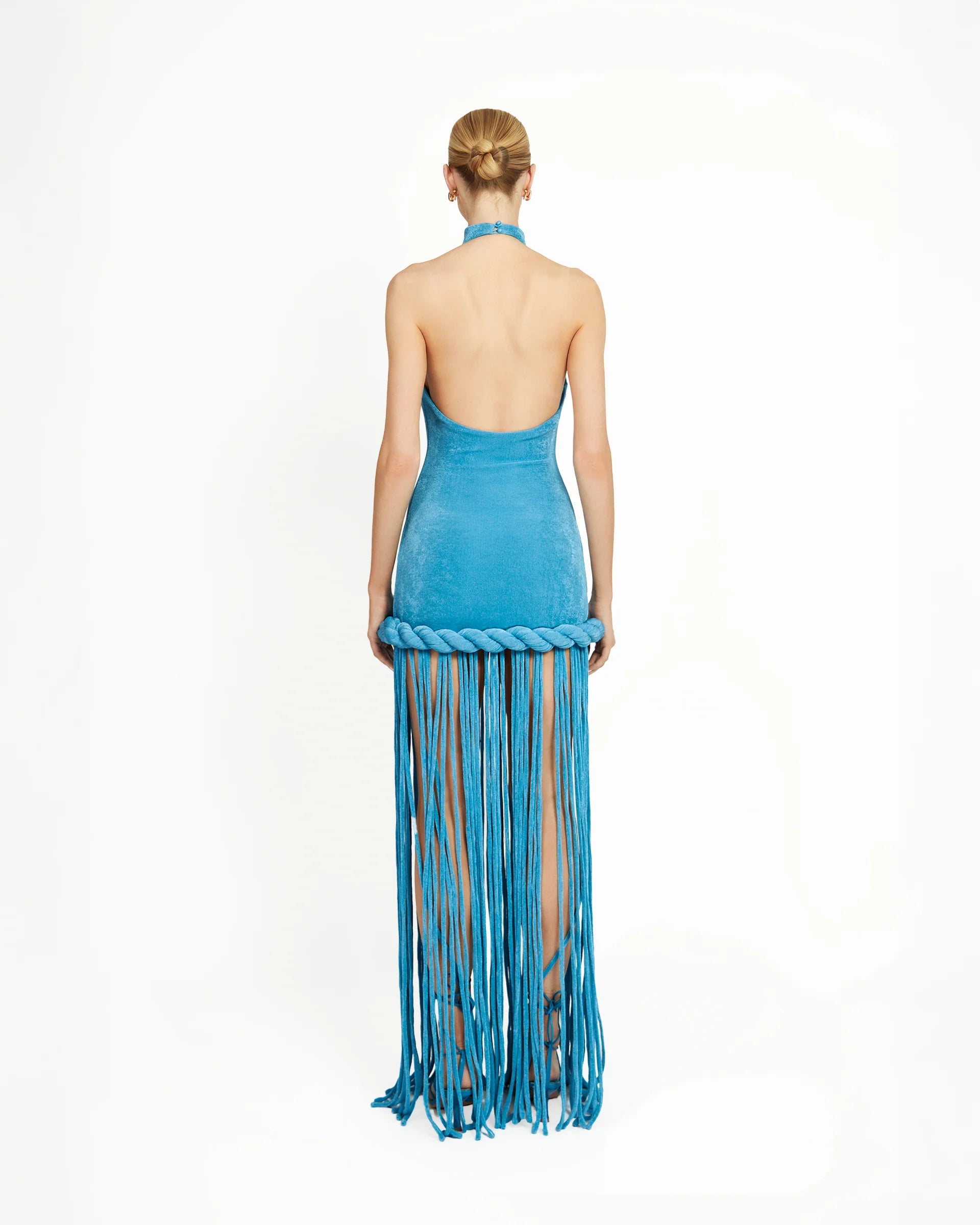 Blue Velvet Halter Backless Maxi Dress GlowEllevia Blue Velvet Halter Backless Maxi Dress GlowEllevia