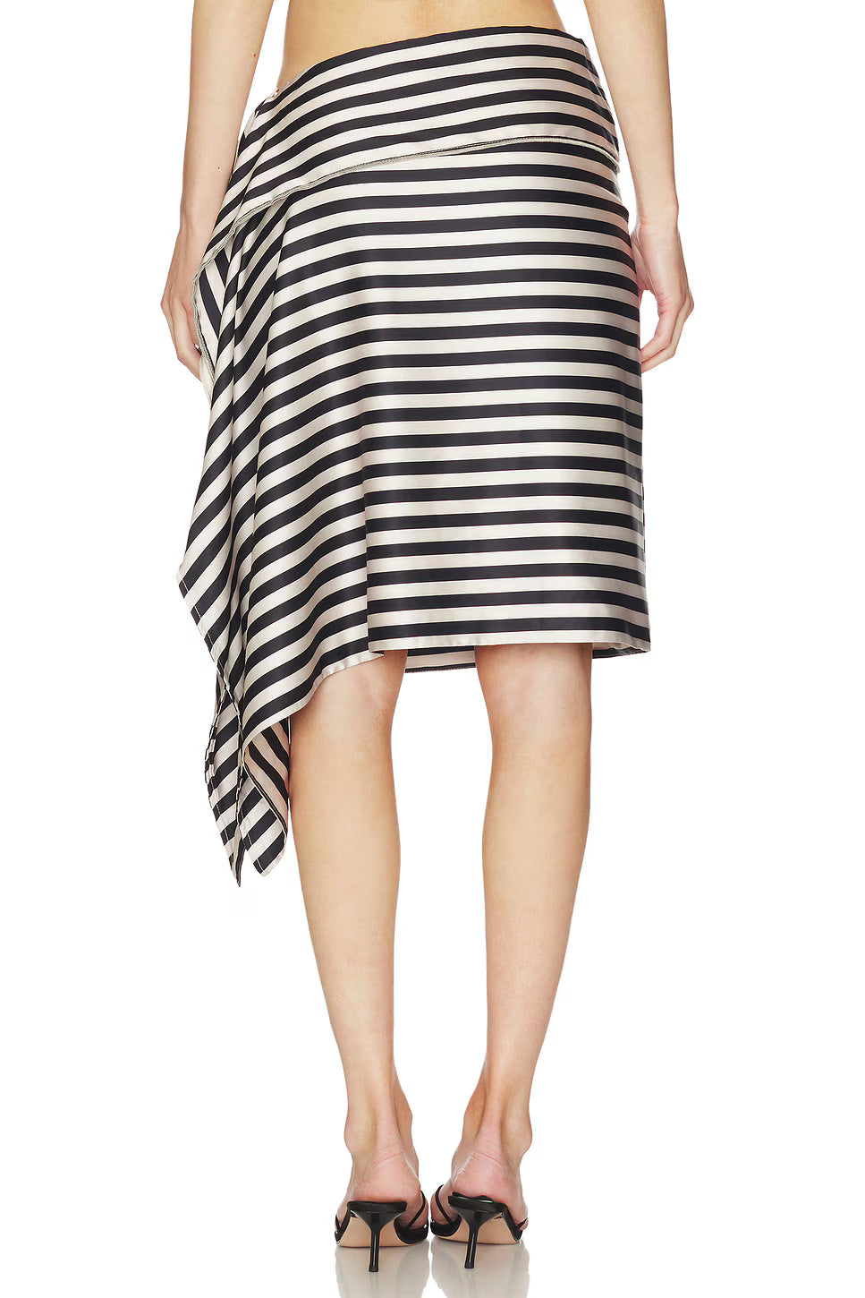 Striped Satin Asymmetrical Midi Skirt