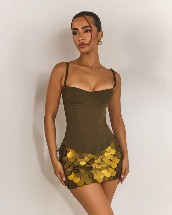Olive Stardust Sequin Mini Skirt