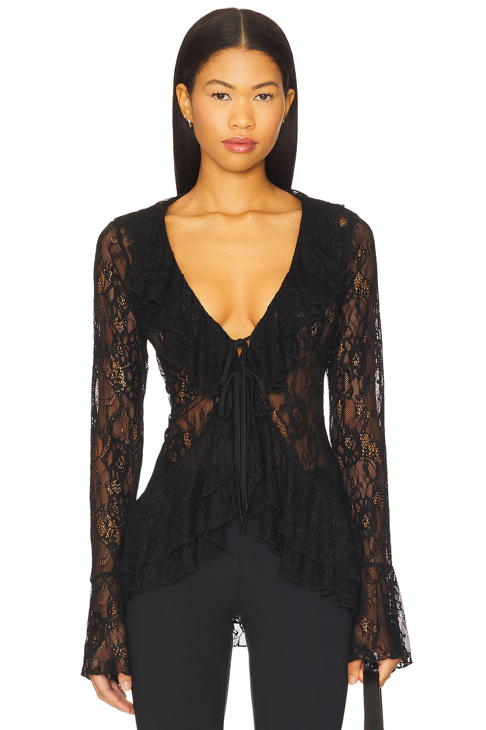 Black Ruffle Lace Top – Romantic Vintage Charm