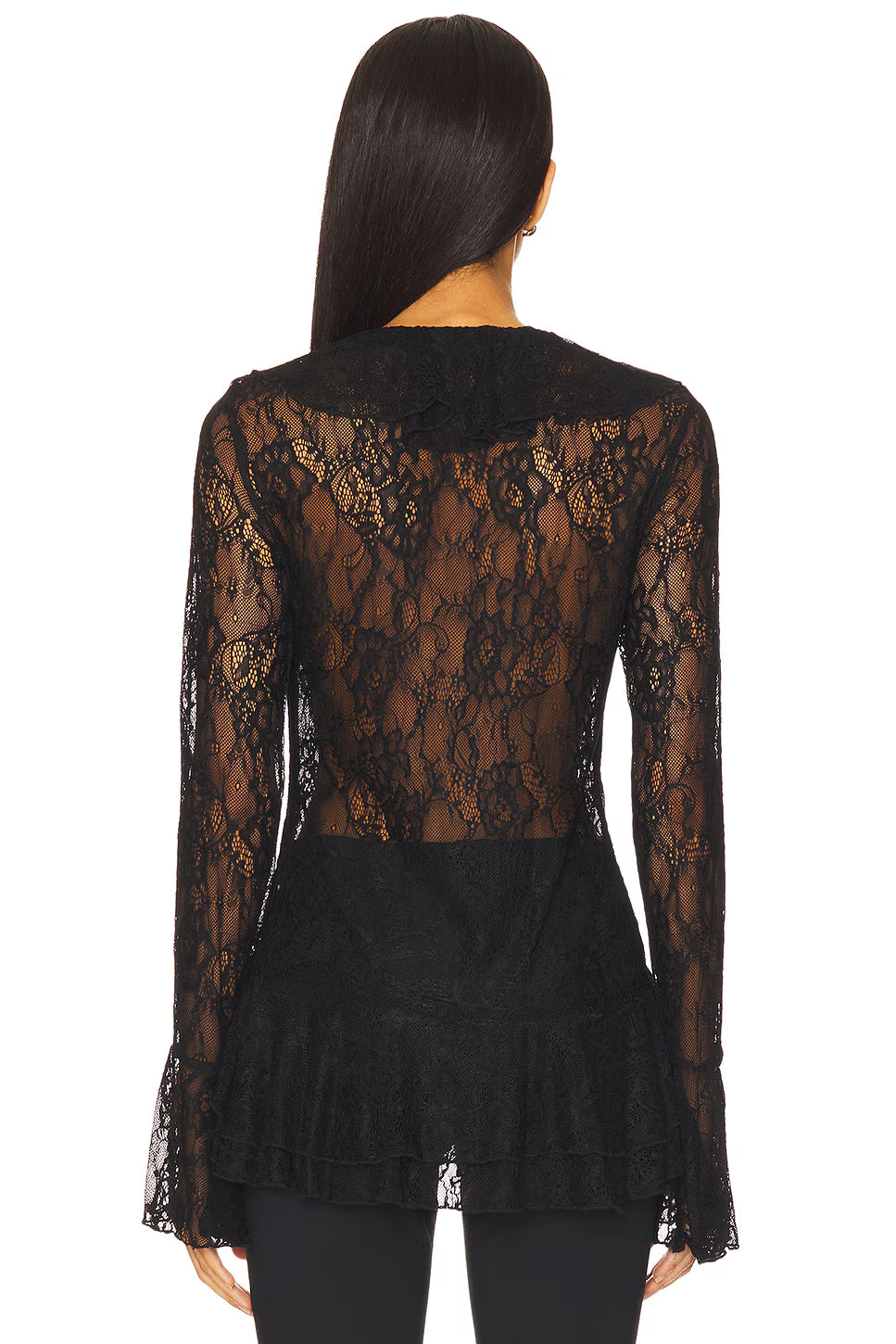 Black Ruffle Lace Top – Romantic Vintage Charm