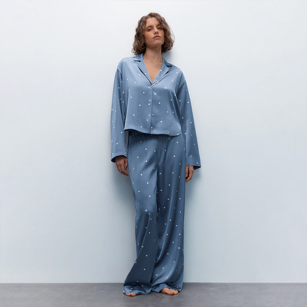 Heart Print Satin Pajama Set – Romantic & Silky