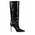 Faux Crocodile Leather Knee-High Boots