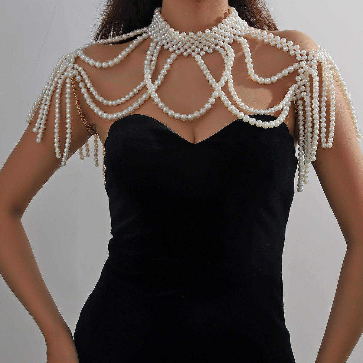 Pearl Tassel Shoulder Chain – Elegant Dress Accessory