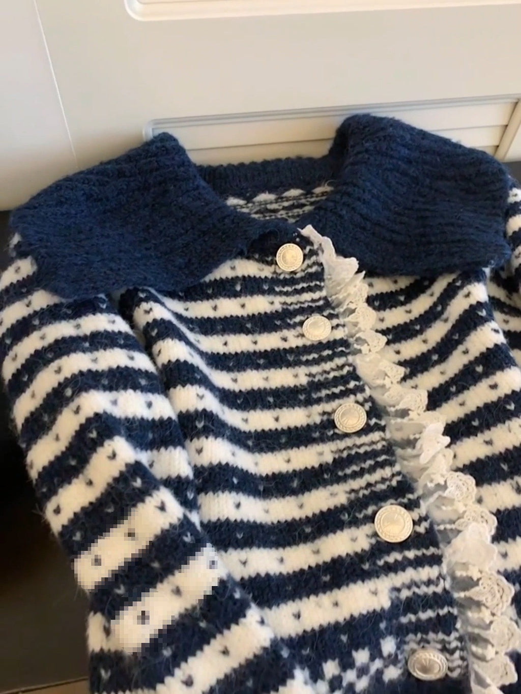 Petite Lace-Trim Striped Knit Cardigan – Chic Fit