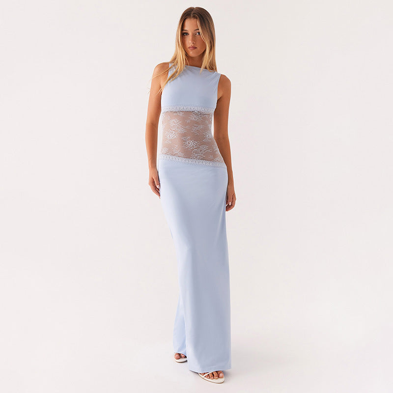 Sky Lace Halo Open-Back Maxi Dress