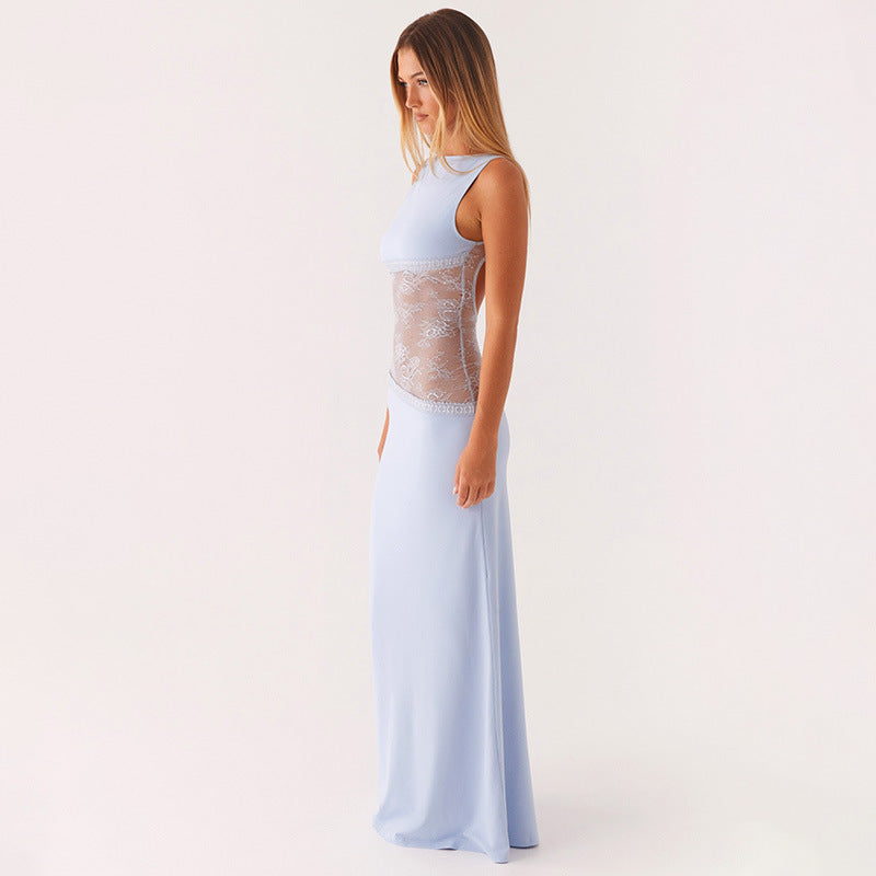 Sky Lace Halo Open-Back Maxi Dress