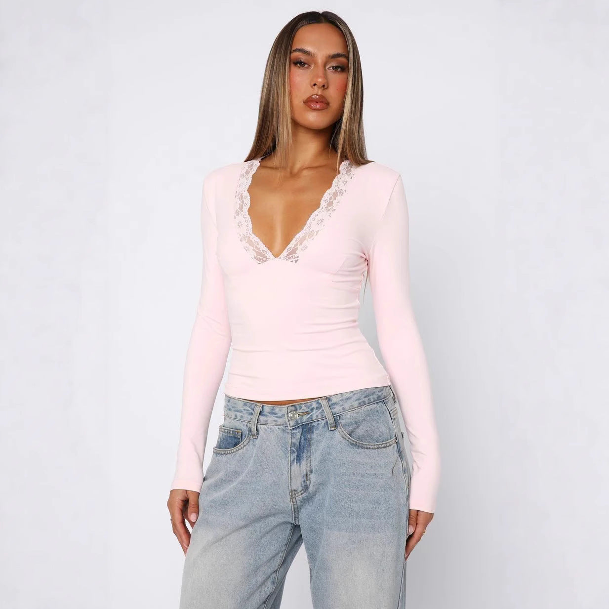 Fitted Lace Long Sleeve Blouse