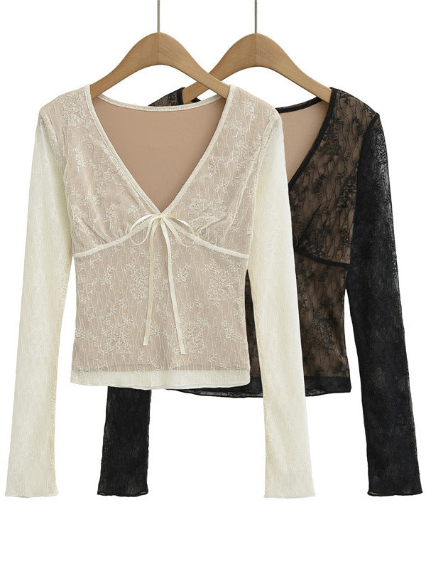 Fitted Lace Long Sleeve Blouse