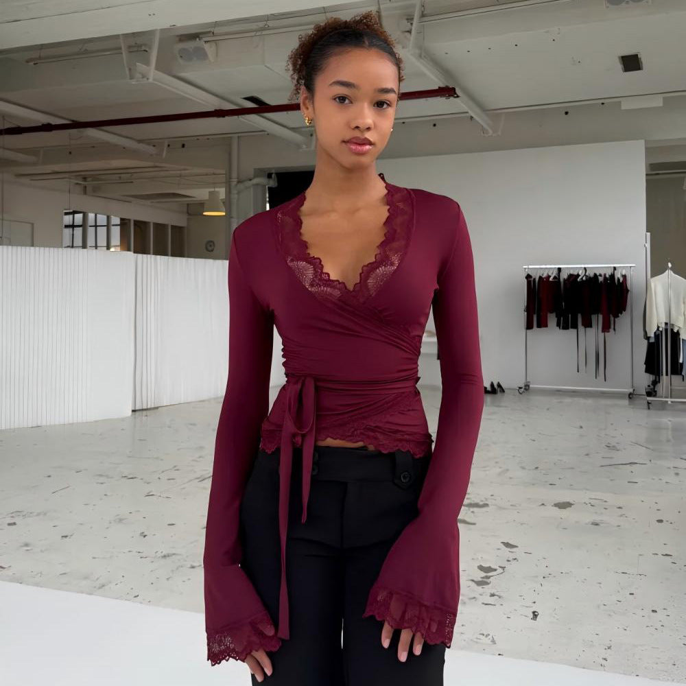 Plum Desire Lace Tie Top