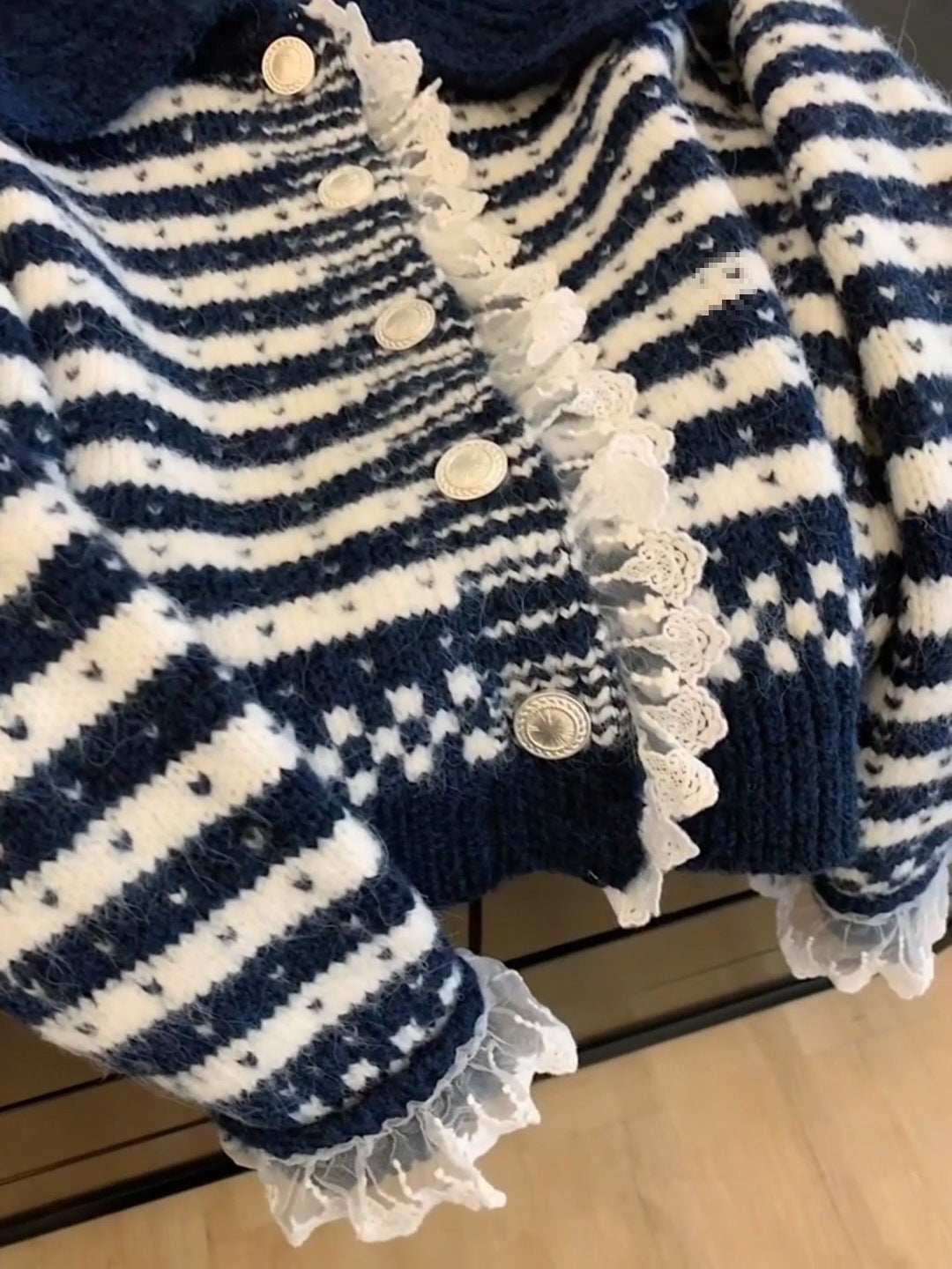 Petite Lace-Trim Striped Knit Cardigan – Chic Fit