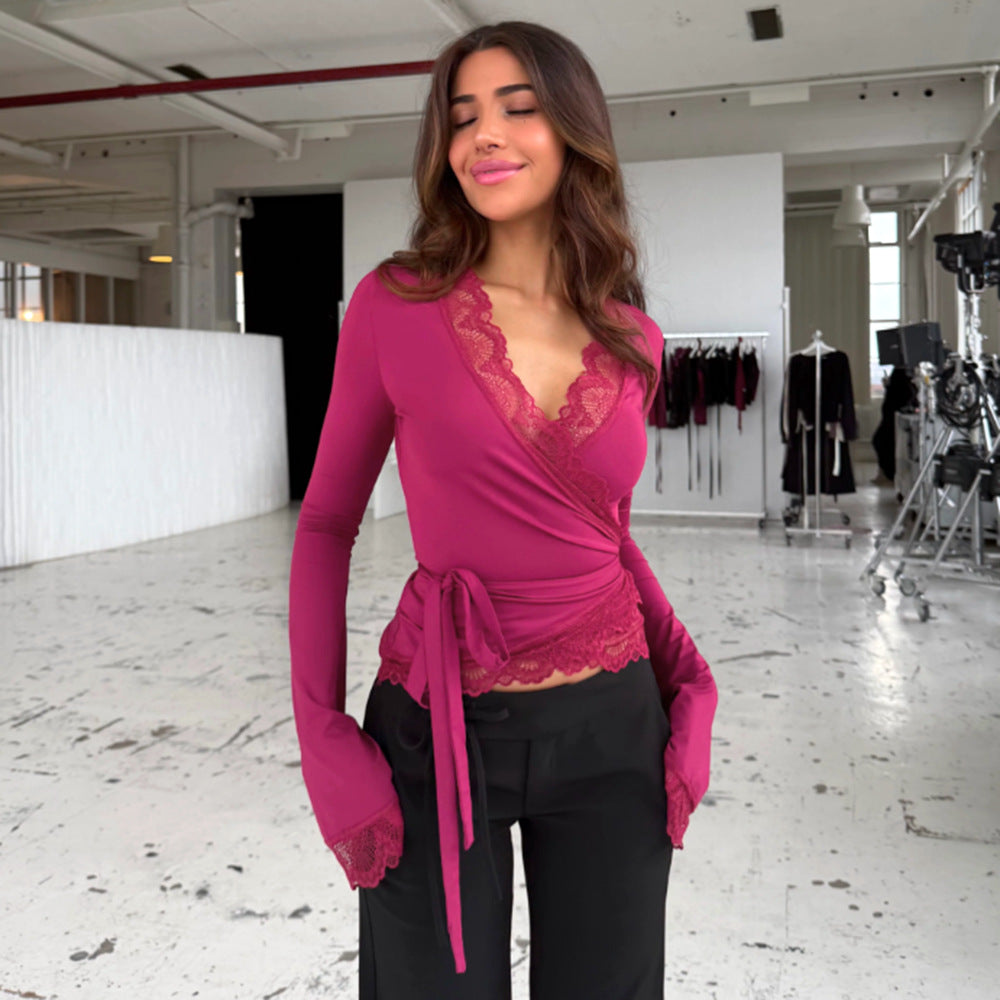 Rose Flame Lace Tie Top