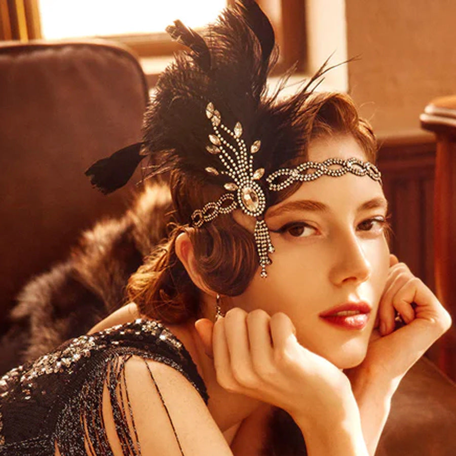 Rhinestone Feather Headpiece – Festive Glam Accessory