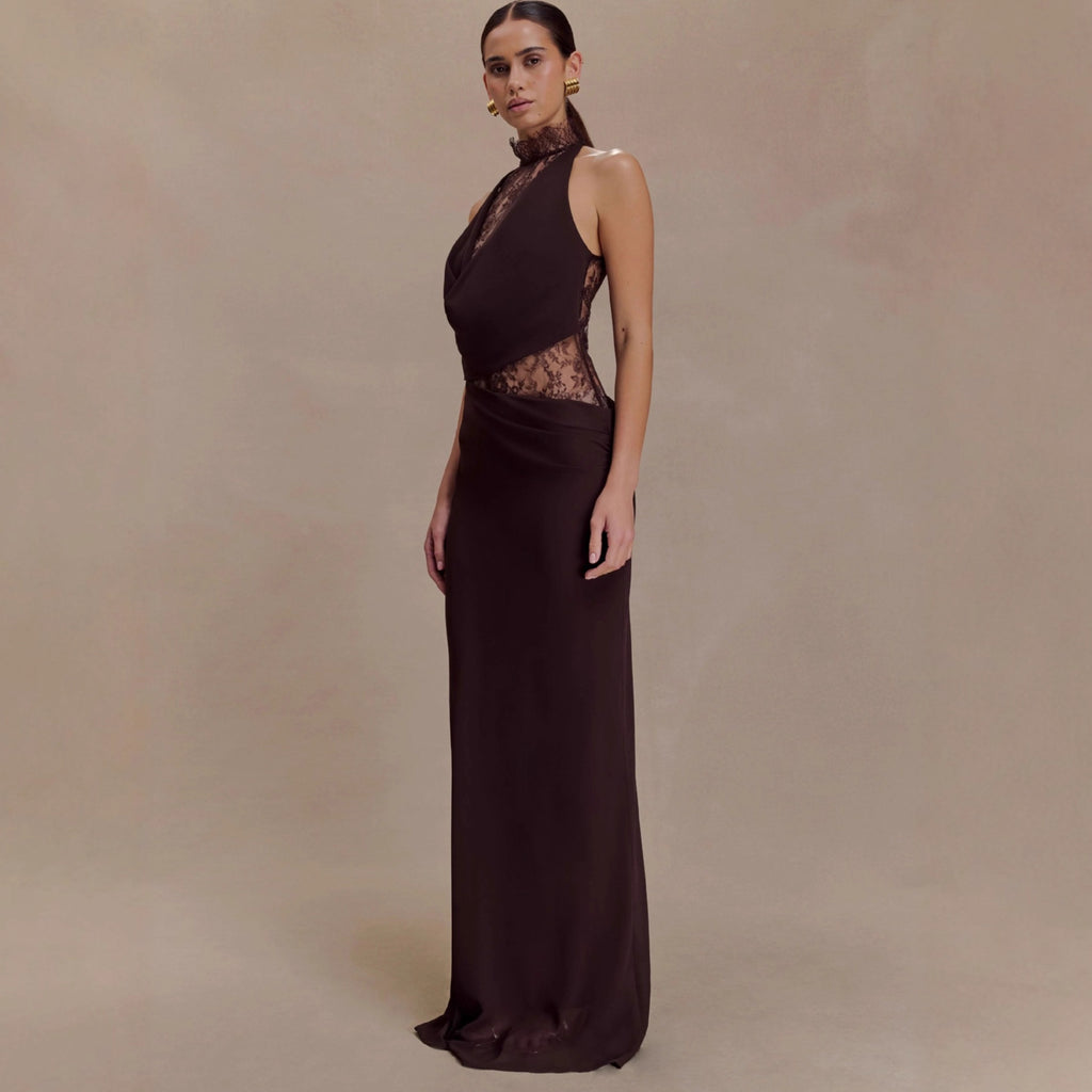 Chiffon & Lace Halter Maxi Dress