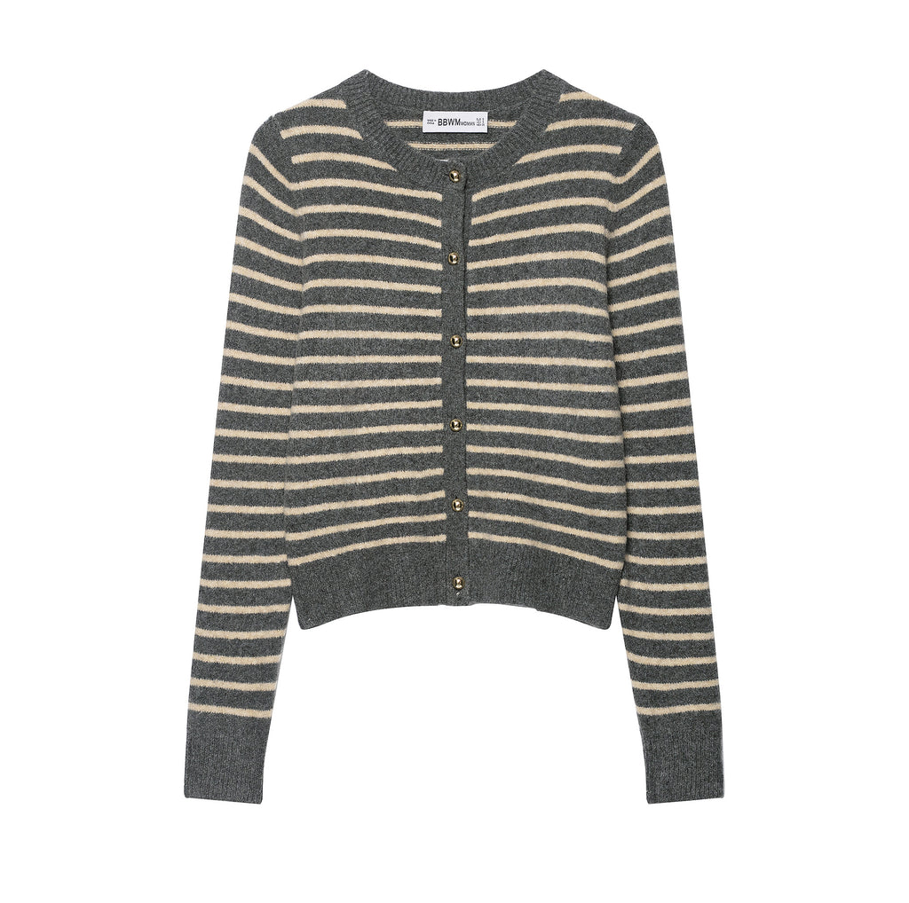 Striped Crew Neck Knit Cardigan – Classic Cozy Layer