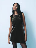 Olive Charm Velvet Bow Mini Dress