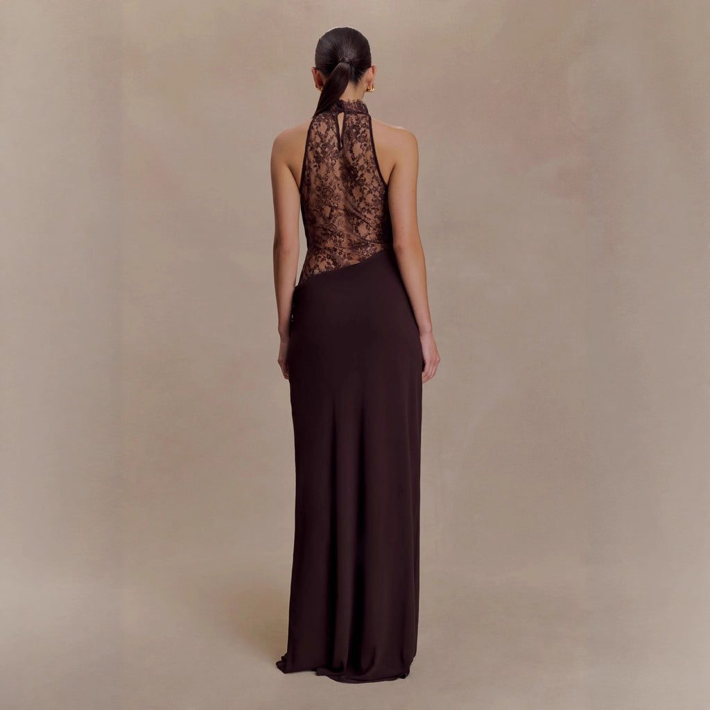 Chiffon & Lace Halter Maxi Dress