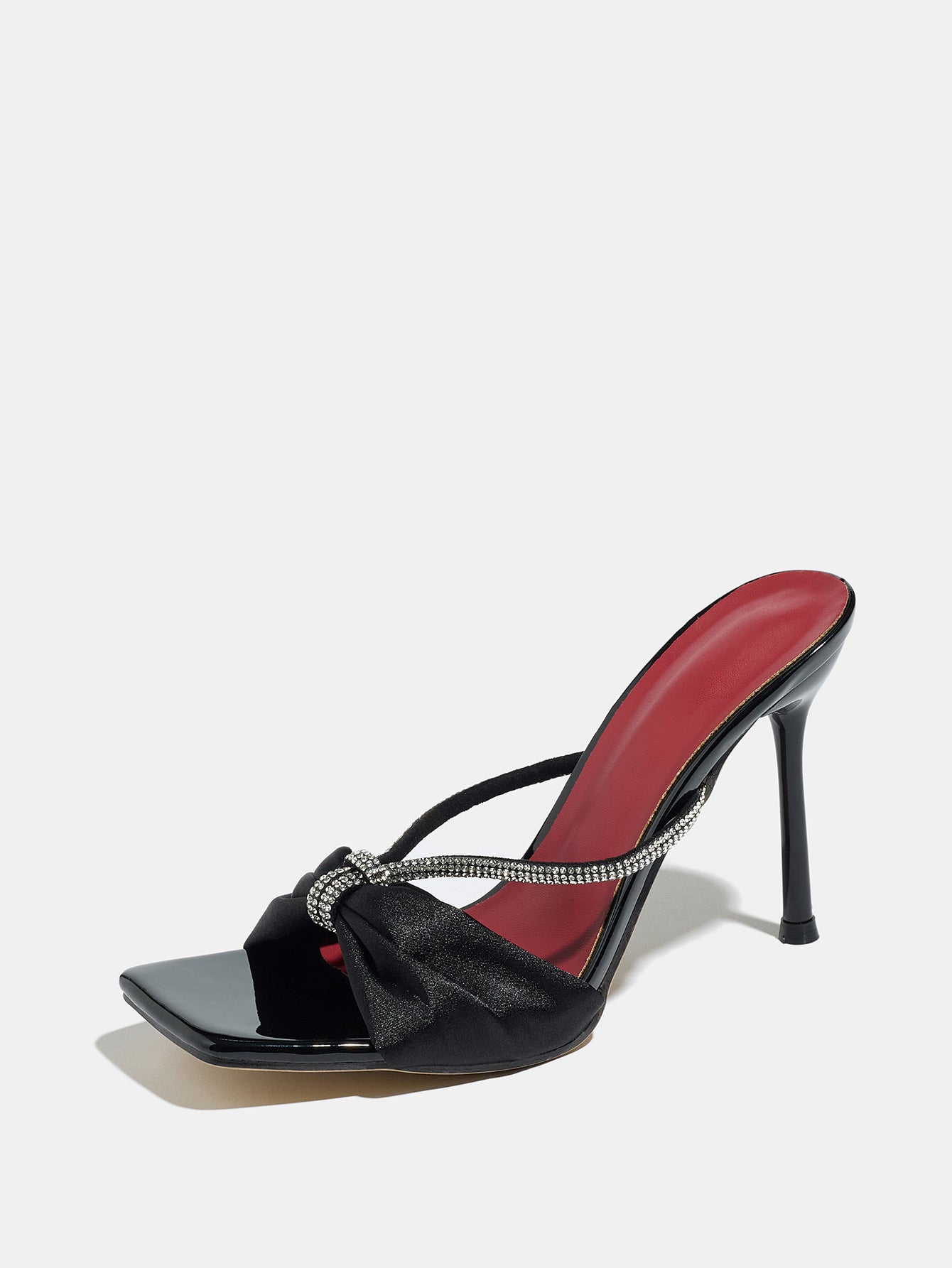Noir Velouré Crystal Bow Heels