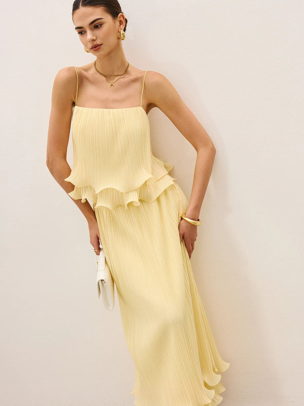 DH PRE-SPRING: REVEALED | "Gilded Morning" Fine Pleated Camisole Maxi Dress