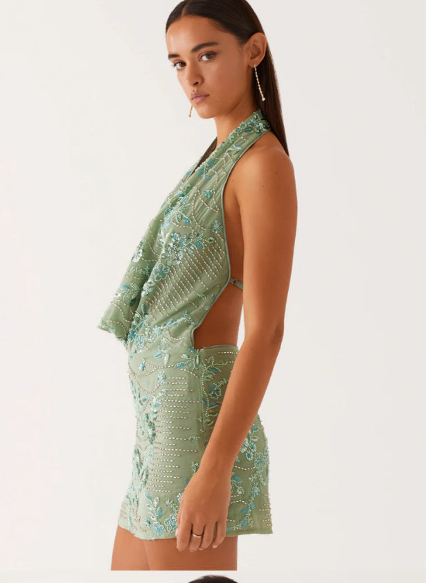 Mint Radiance Halter Mini Dress