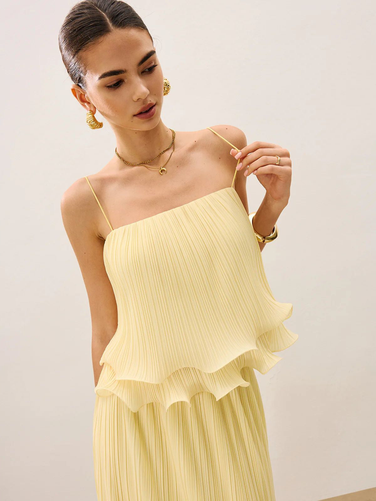 DH PRE-SPRING: REVEALED | "Gilded Morning" Fine Pleated Camisole Maxi Dress