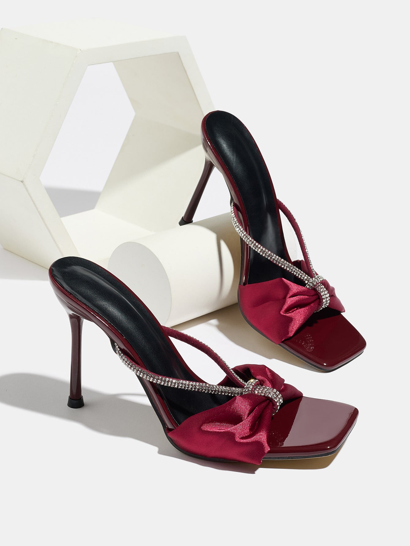 Burgundy Velouré Crystal Bow Heels