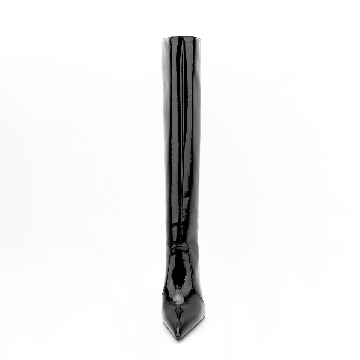 Black Patent Leather Pointed Toe Stiletto Knee High Boots