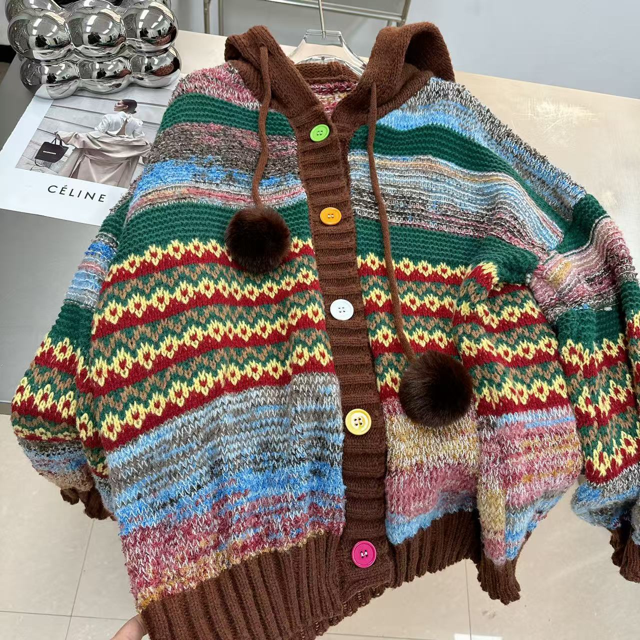 Striped Hoodie Knit Cardigan – Cozy Casual Style