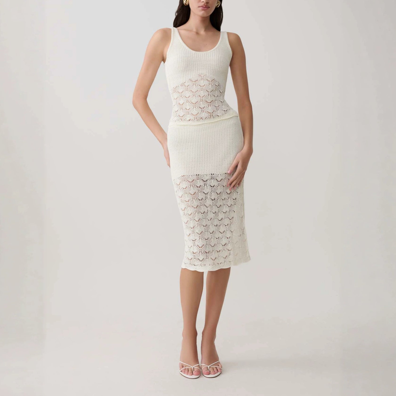 Elowen Crochet Knit Two-Piece Midi Set - Lunar Meadow