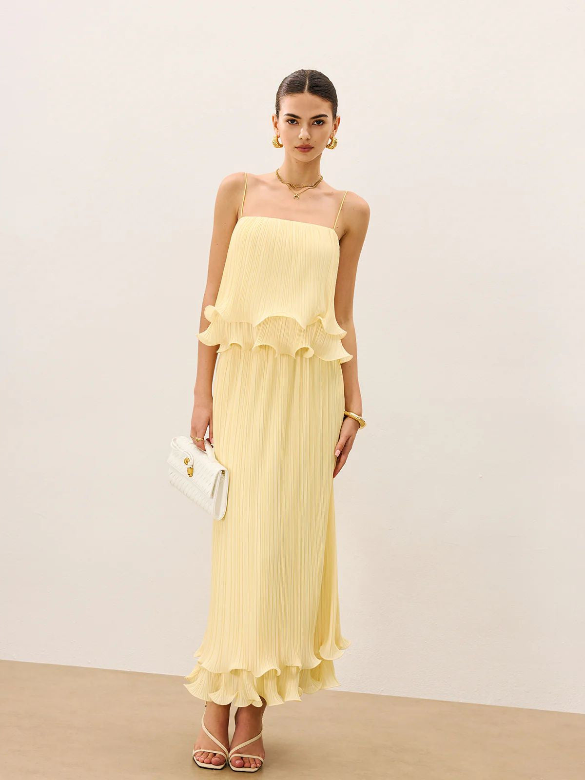 DH PRE-SPRING: REVEALED | "Gilded Morning" Fine Pleated Camisole Maxi Dress