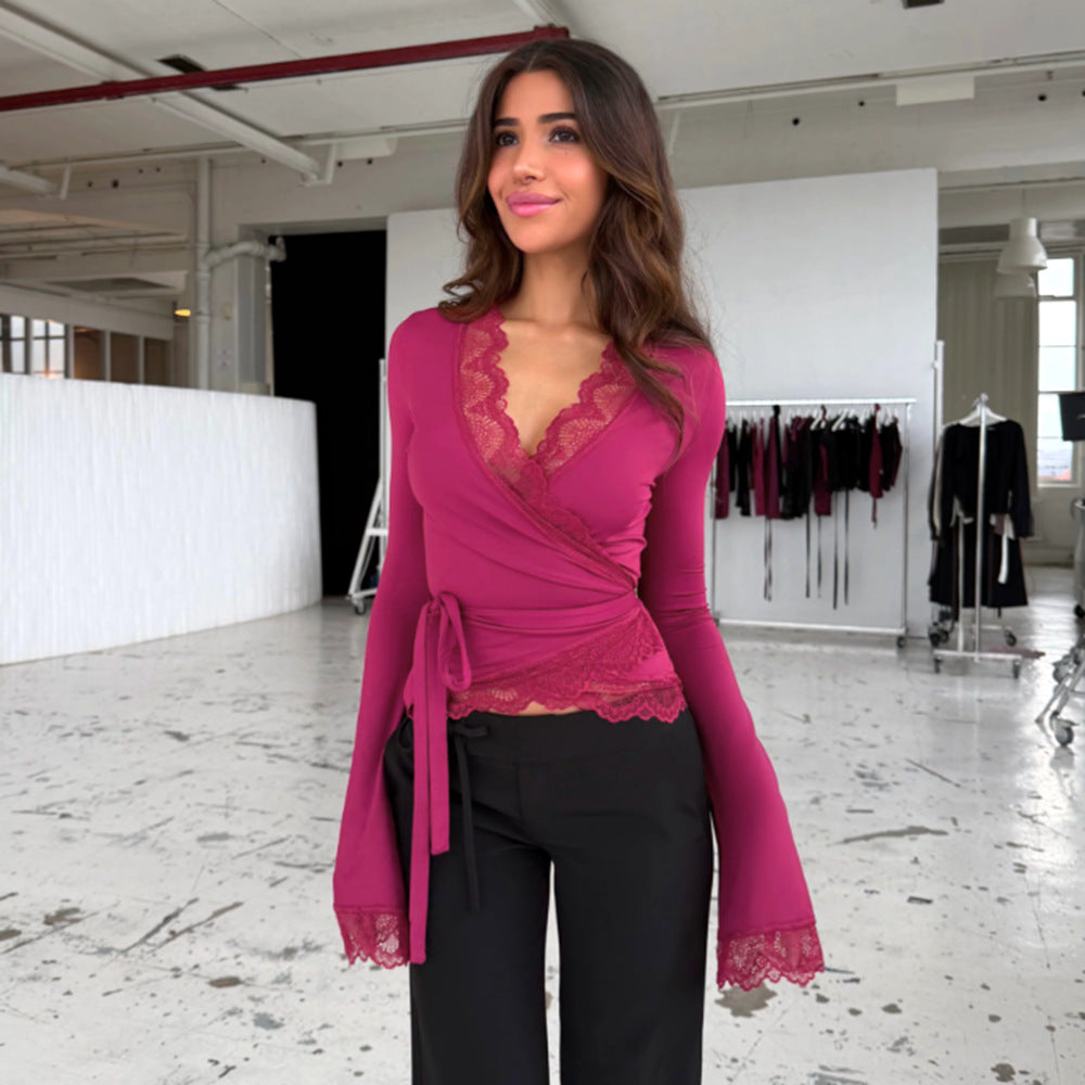 Rose Flame Lace Tie Top