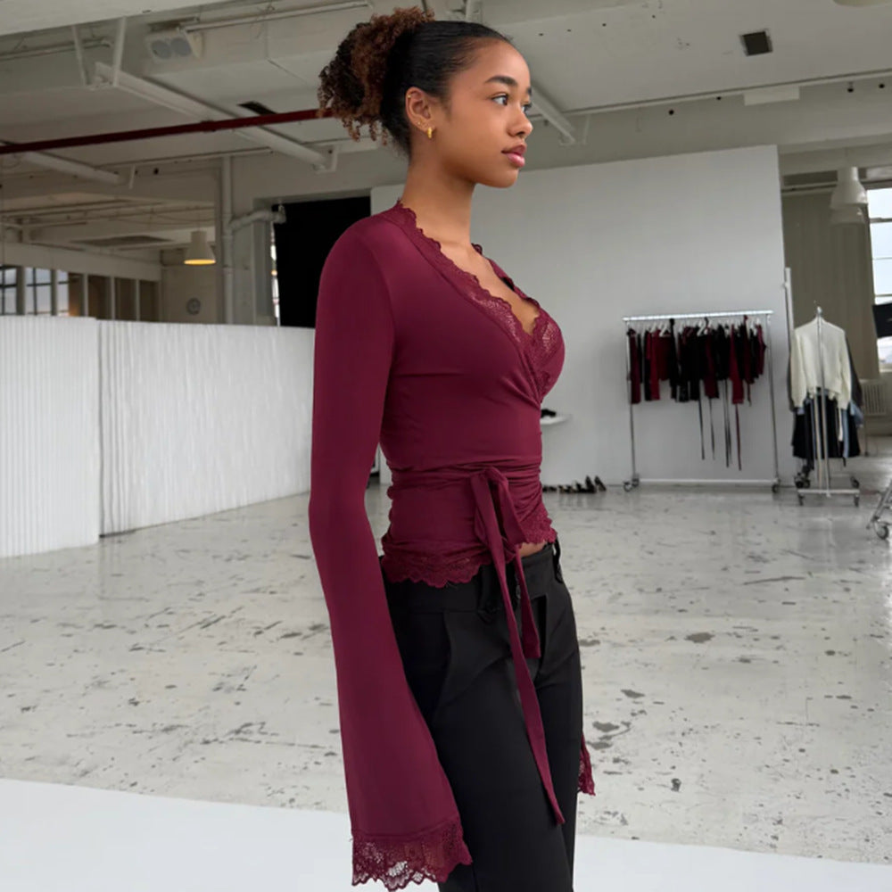 Plum Desire Lace Tie Top