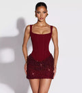 Morrigan Burgundy Beaded Corset Mini Dress - Midnight Siren