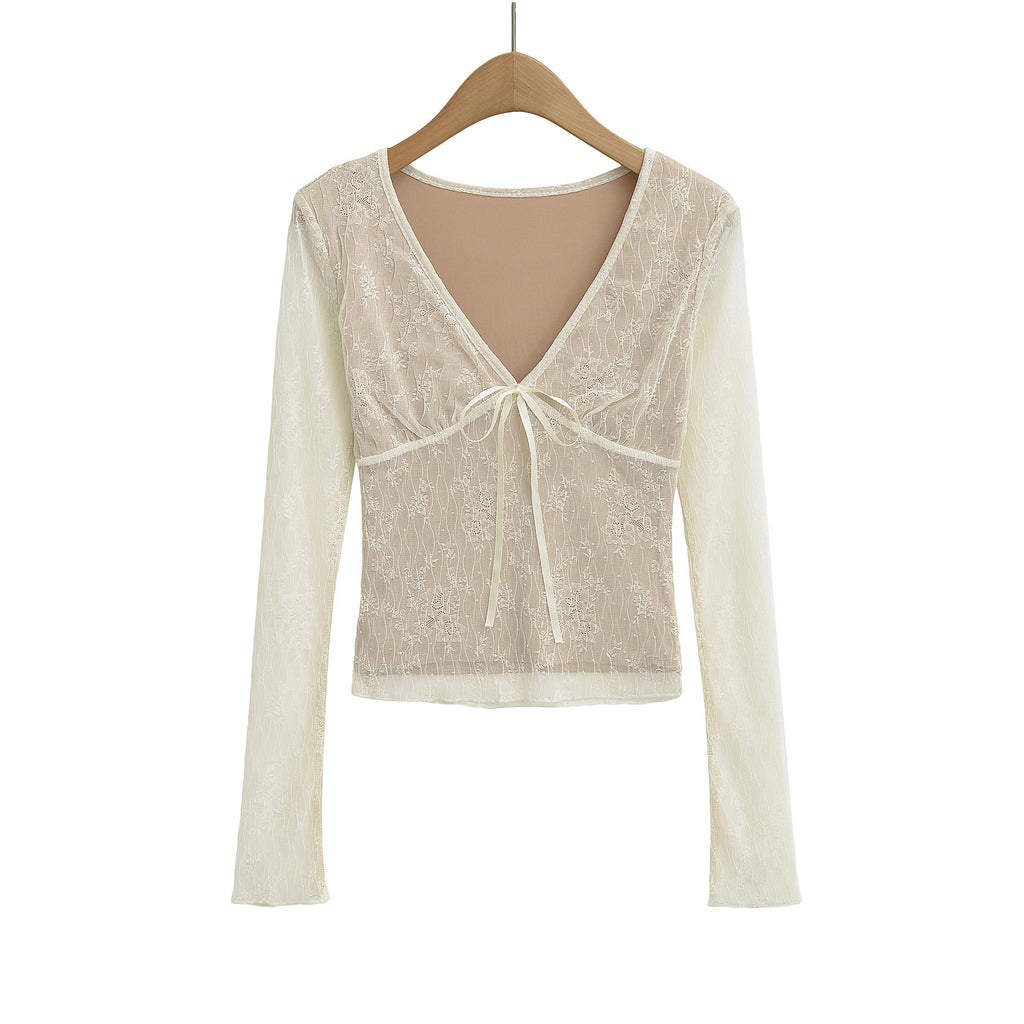 Fitted Lace Long Sleeve Blouse