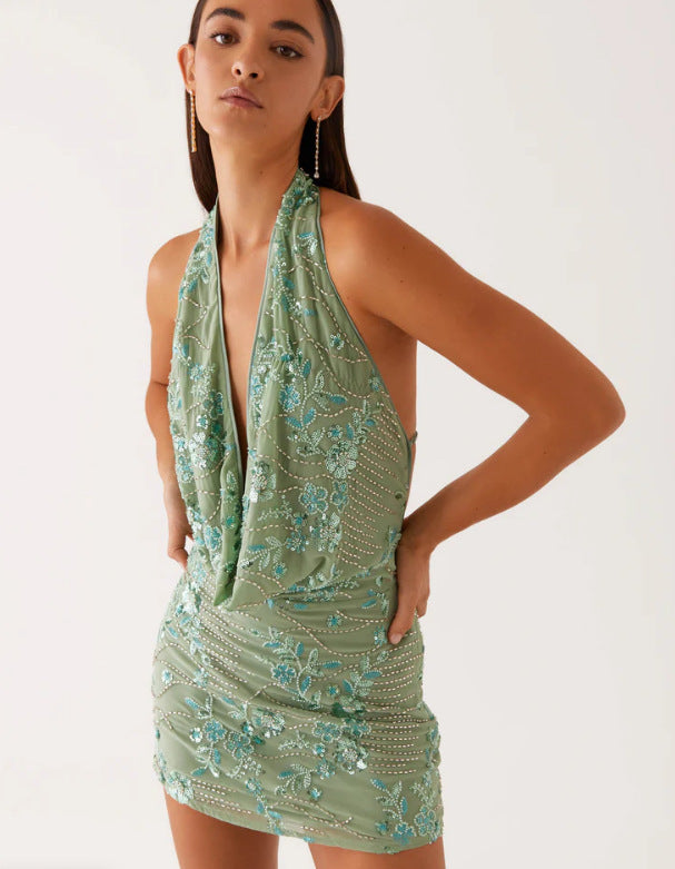Mint Radiance Halter Mini Dress