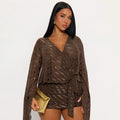 Mocha Wave Serenade Mini Dress