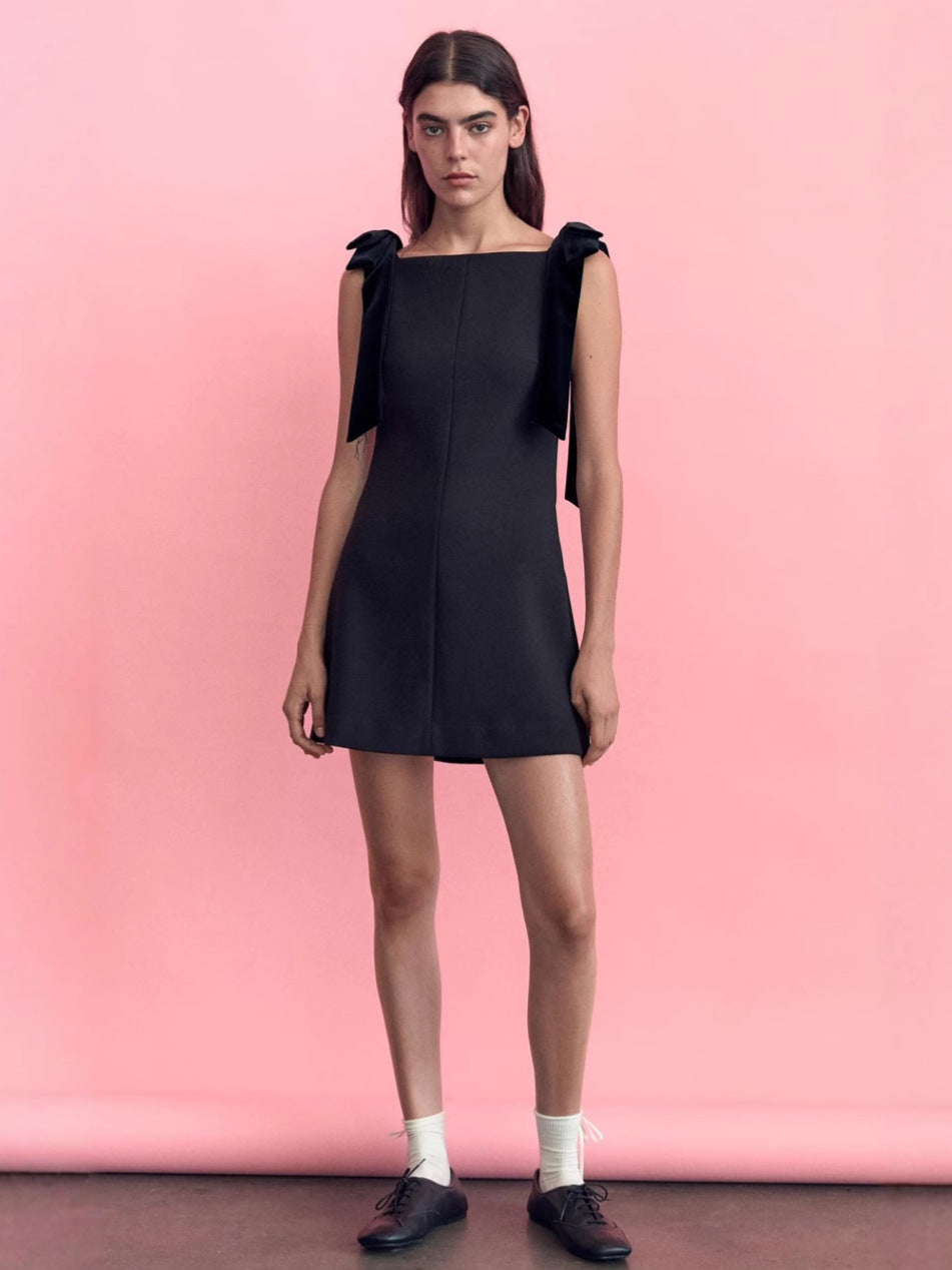 Noir Velvet Bow Mini Dress