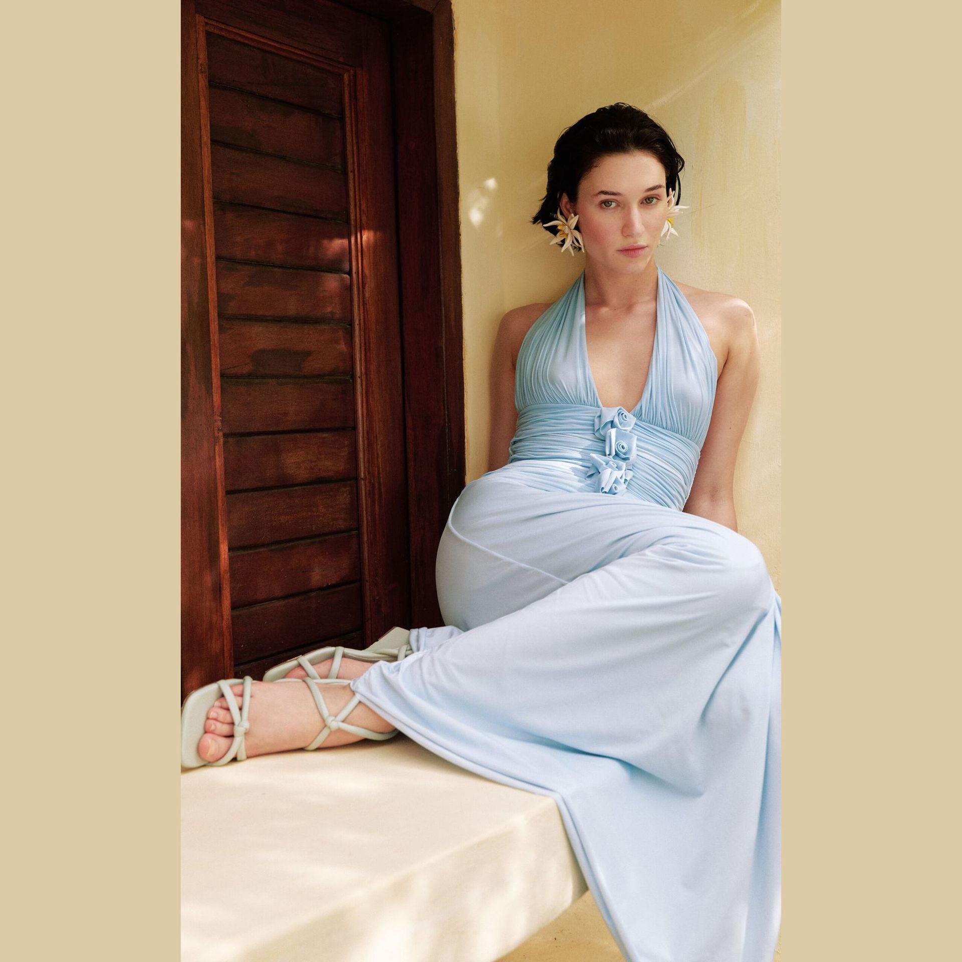 DH PRE-SPRING: REVEALED | "Azure Bloom" Halter Maxi Gown